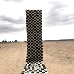 Authentic Checkred Rug Moroccan Hallway Berber Runner  Gorgeous Area &quot; Wool &quot; Stunning Carpet Checkerboard Rug  Black And White