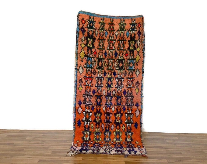 Oriental Moroccan Rug,Vintage Rug,Authentic Berber Runner,Stair Runner,Interior Decor Rug Orange Rug,3x7 ft