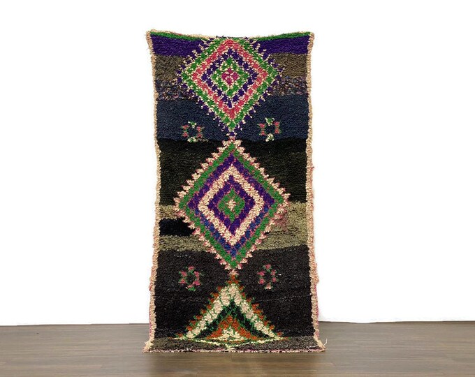 Berber Rug Handmade Carpet Shaggy Hallway Geometric Design (81x33 inch)