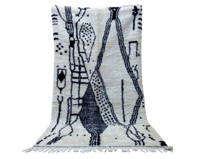 Beni Ourain Rug Natural Soft Ethnic Fluffy Rug Living Room Area Black And White Area
