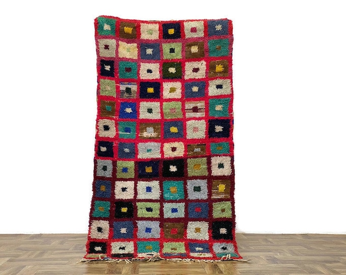 Handmade Patchwork Rug: Colorful Moroccan Boucherouite Runner (5.7''FTx2.8'FT)