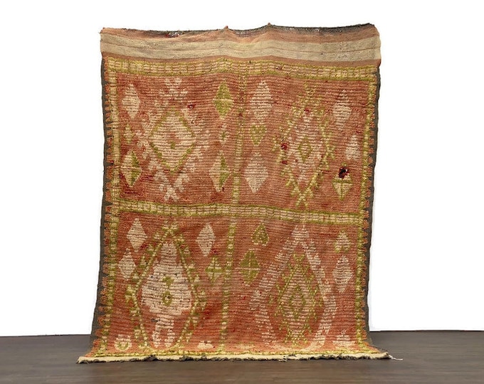 Moroccan Rug Beni Ouarain Geometric Design Handmade Vintage Area (114x78 inch) Cotton