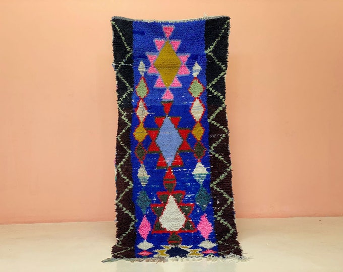 3x7 ft,Cherouite Outdoor Rug Soft Handmade exclusive Rug Washable Machine Runner Shaggy Blue Entryway