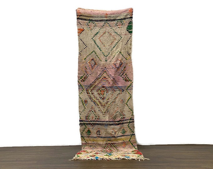 Boho Runner Handknoted Geometric Rug 9'FTx2.6' FT  Teppiche  Hallway Berber Carpet  Colorful