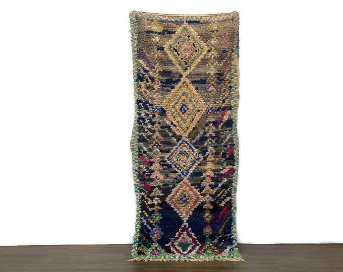 Vintage Moroccan Boujaad Rug 3x6.8 ft – Handmade Wool Runner – Boho Tribal Berber Carpet – Colorful Area Rug