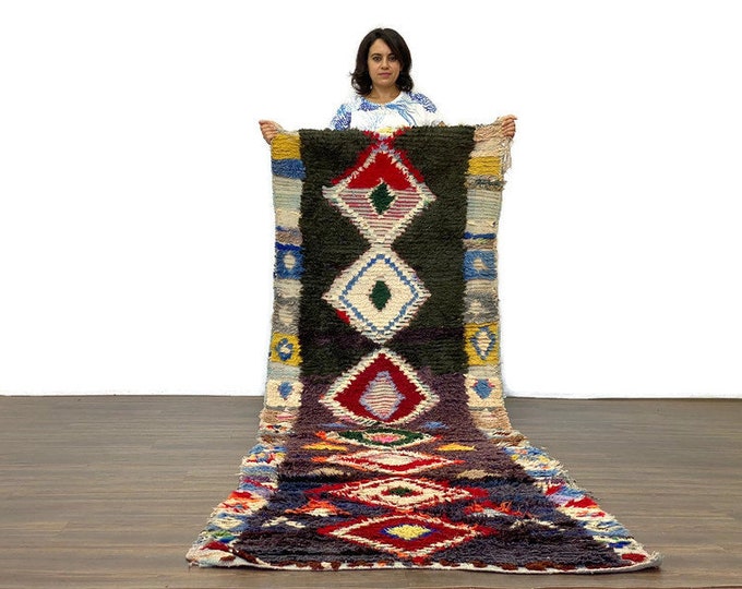 Bohemian Rug,Antique Moroccan Runner,Entryway Shagy Soft Runner,Living Room Rug,Red Carpet,2x10 ft