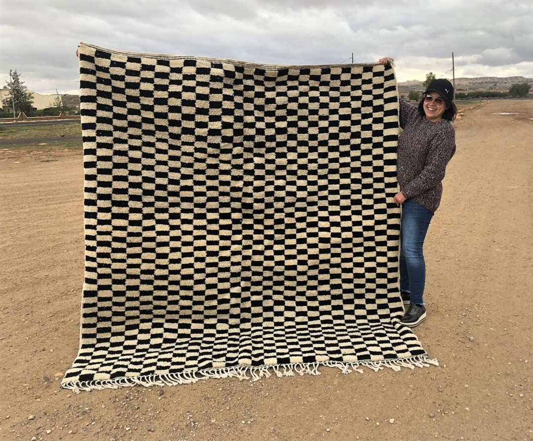 Black White Checkered Rug, Handmade Moroccan Berber Rug, Custom Size ...