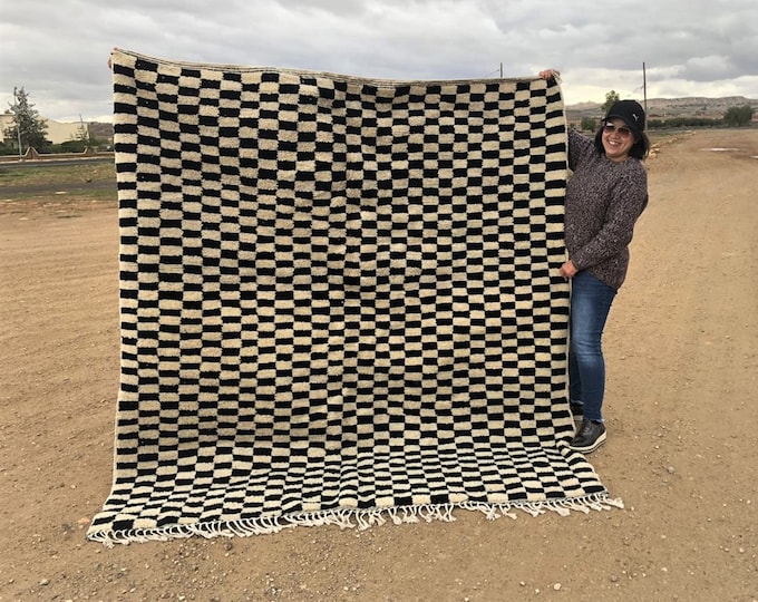 Check Rug Stunning Hallway  Teppich Area " Wool " Shaggy  Carpet Checkerboard Runner  Black And White