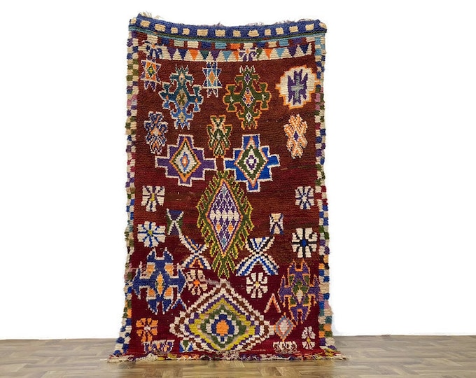 Handwoven Berber Wool Rug,Authentic Tribal Carpet,Beni Ourain Decor,Boho Wool Area Rug,Brown Rug, 3.6x7 ft