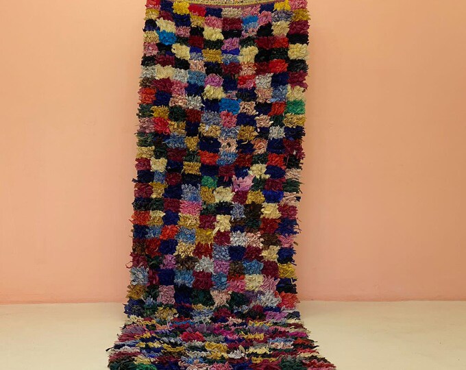 Colorful Checkered Rug Handmade Wachable Machine Rug Stair Runner Vintage Floor Rug  3x10 ft