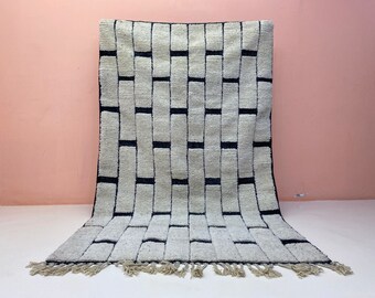 Tapete xadrez preto e branco estilo árabe para chão, assento, feito à mão, tapete de corredor estilo fazenda para uso interno e externo.