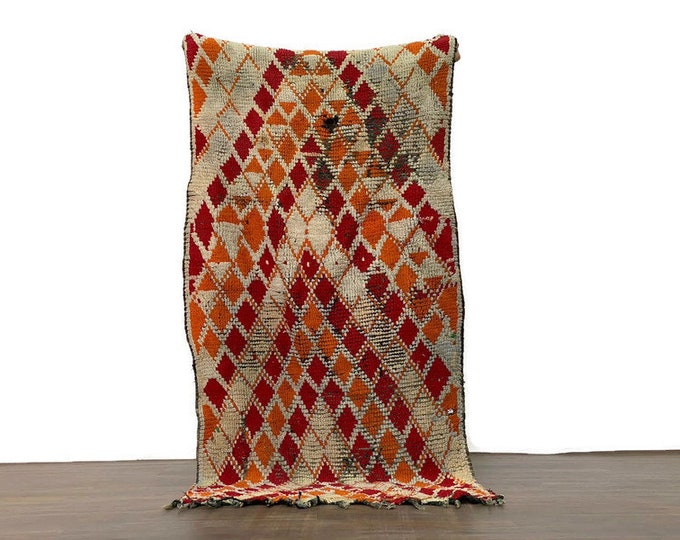 Vintage Runner Authentic Rug Checkered Carpet Moroccan Check Hallway Multicolor 5'X3' ft