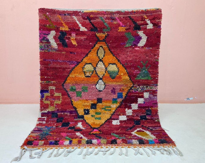Contemporary Moroccan ,Custom Boujaad Rug Area ,Colorful Red Rug,Moroccan Woolen Rug,Berber Caarpet ,ALL/Sise