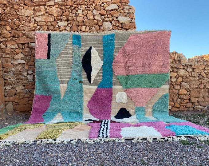 Authentic Moroccan Rug Stylish Floor Decor Ethnic Textile Rug,Shaggy Modern Handwoven Rug Style Berber Bujaad Rug Shaggy Area