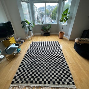 Bohemian Checkered Rug Handmade Carpet Moroccan Hallway Teppich Area Wool Shaggy Carpet Checkerboard Runner Black & White