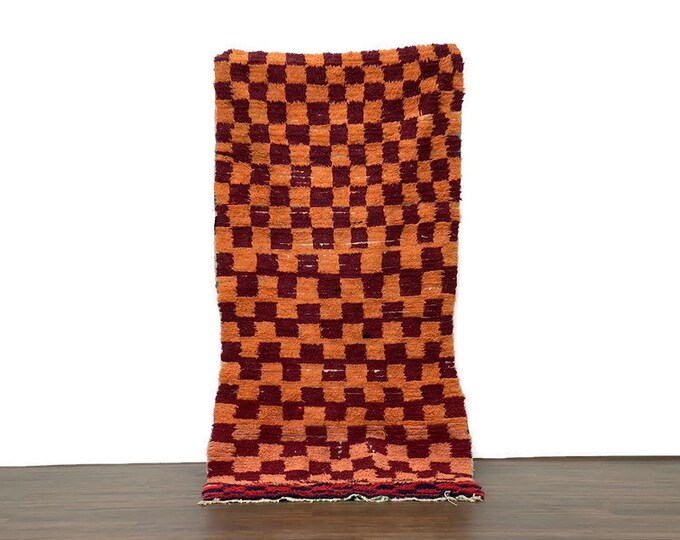 3x7 ft,Vintage Moroccan Rug,Handmade Berber Carpet,Beni Ourain Azilal Style,Bohemian Living Room Decor,check Runner