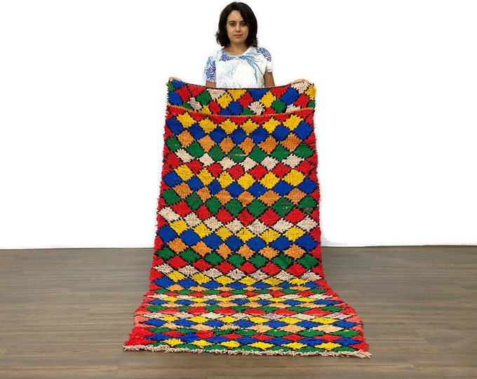 3x7 ft,Soft Checkered Vintage Rug,Kilim Antique Area Rug,Entryway Checker Rug,Colorful Bedroom Runner Rug