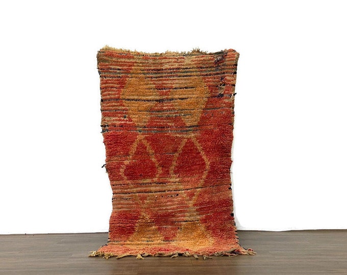 3'x4'5 ft,Vintage Red Rug,Handwoven Berber Wool Rug,Authentic Tribal Carpet,Beni Ourain Decor,Boho Wool Area Rug,Red Carpet