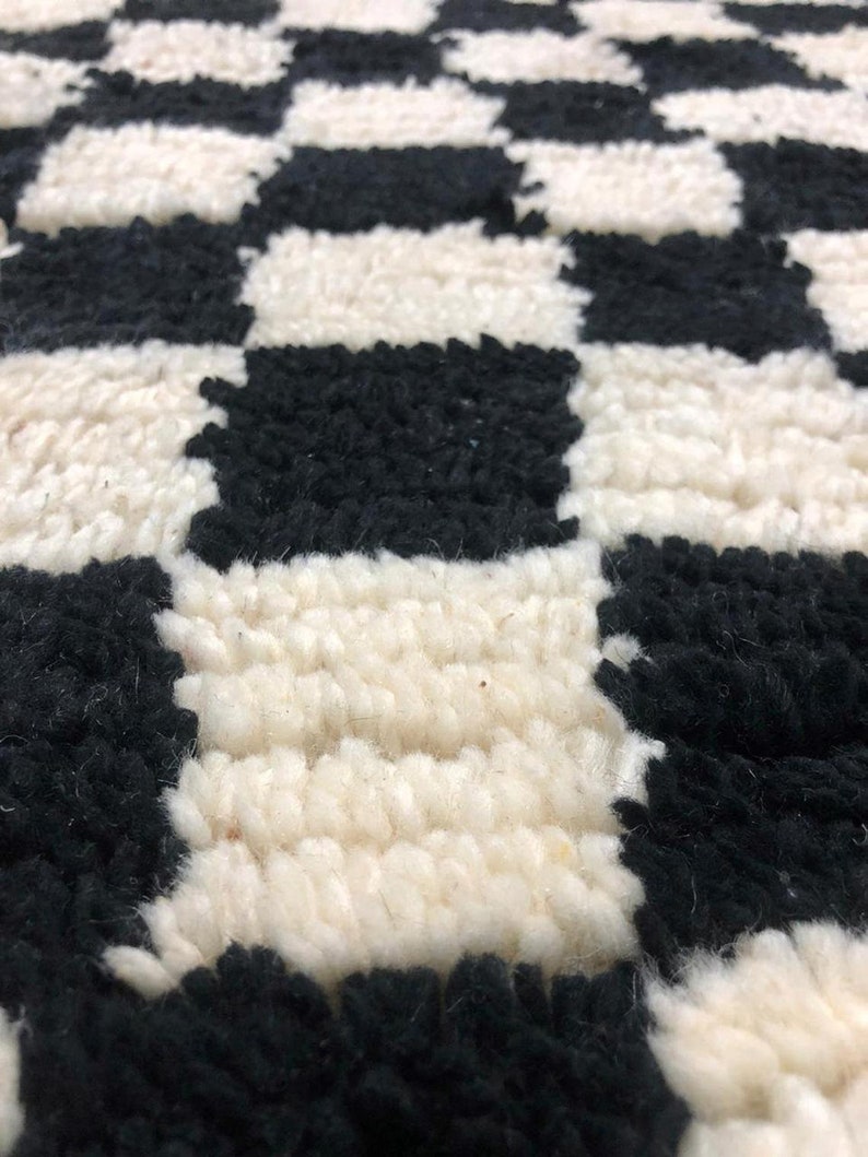 Authentic Checkred Rug Moroccan Hallway Berber Runner Gorgeous Area Wool Stunning Carpet Checkerboard Rug Black And White image 9