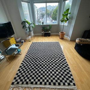 Moroccan Checkered Rug Berber Stair Runner  Teppich Area " Wool " Stunning Carpet Checkerboard Rug  Black And White