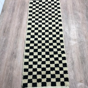 Authentic Checkred Rug Moroccan Hallway Berber Runner Gorgeous Area Wool Stunning Carpet Checkerboard Rug Black And White image 6