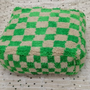 Checkred Moroccan Pouf Ottoman Pouffe Handmade Footstool Coffee Table Beanbag Footstool Pouf Pillow Handmade Green & White image 9