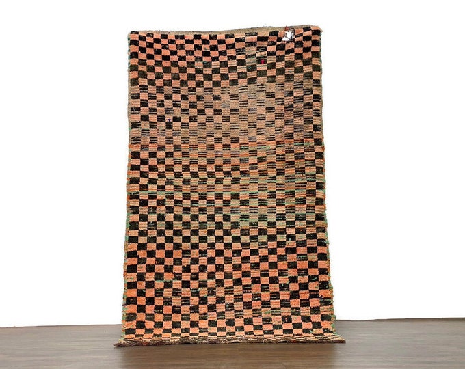Vintage Moroccan Rug 3'6x6'5 ft, Handmade Wool Berber Carpet, Boho Area Rug, Beni Ourain Style, Bohemian Home Decor,Checkered Rug