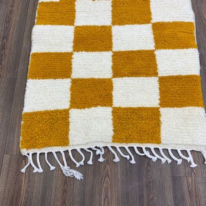 Boho Check Rug Beni Ourain Handwoven Yellow Hallway Teppich Area Wool Shaggy Carpet Checkerboard image 5