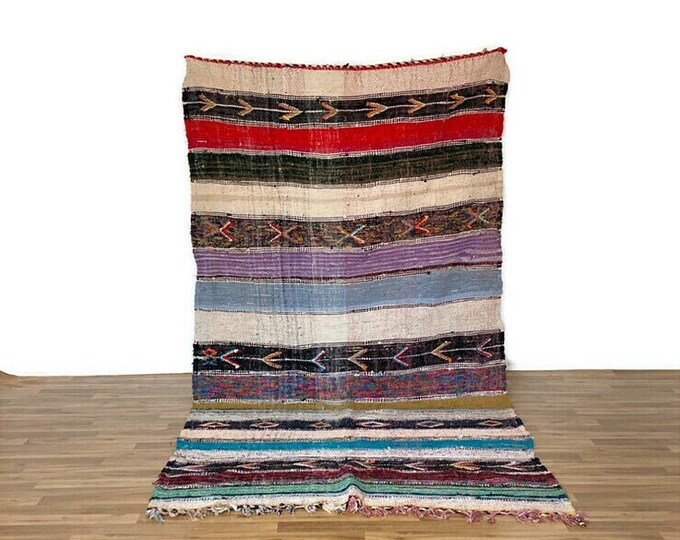 Striped Runner Rug Handmade Area Shaggy Entryway Kilim Runner Living Room Rug,5"x10'4"ft