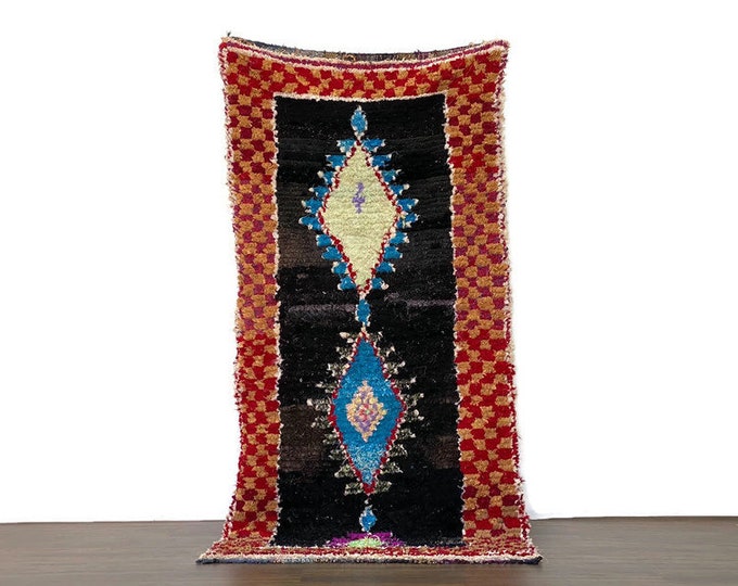 3x7 ft,Handmade Vintage Moroccan Rug – Boucherouite Azilal Berber Carpet–Colorful Wool Area Rug – Boho Home Decor– One of a Kind Tribal Rug
