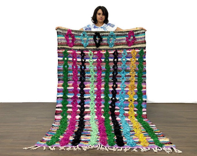 Colorful Moroccan Rug,Tribal Floor Rug,Stripped Area Rug, Living Room Rug,Cherouite Outdoor Runner
