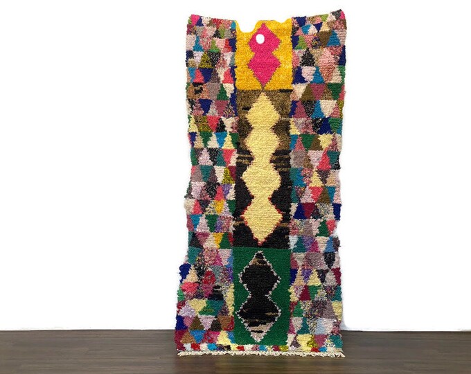 Vintage Moroccan Boujaad Rug 3x6.5 ft – Handmade Wool Runner – Boho Tribal Berber Carpet –  Colorful Area Rug