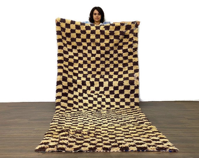 Checkered Rug Handmade Carpet ,Rug For Living Room Boho Runner  (11'x3.7''feet) Check Runner Area