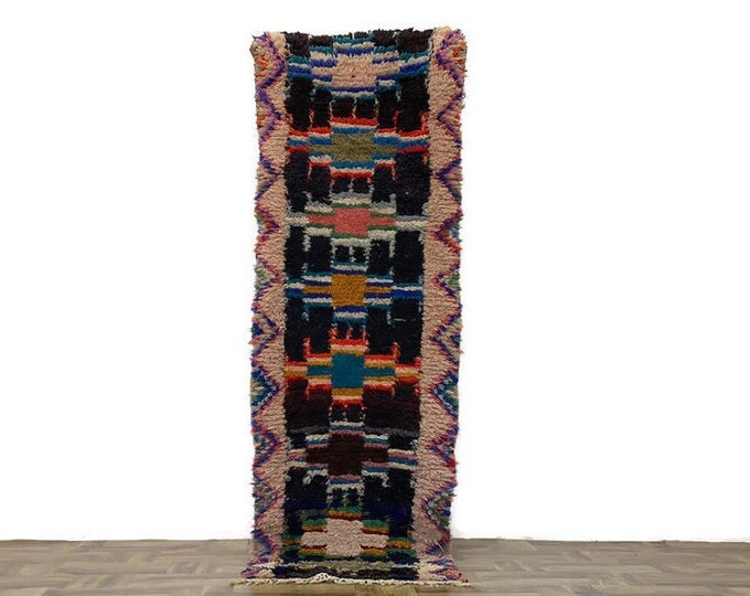 2'x7'ft,Handwoven Berber Wool Rug,Authentic Tribal Carpet,Beni Ourain Decor,Boho Wool Area Rug