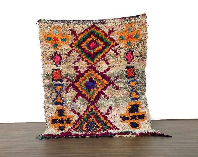 Handmade Moroccan Berber Rug Vintage Wool Tribal Area Carpet ,3'4x4'5 ft,Shaggy Hallway