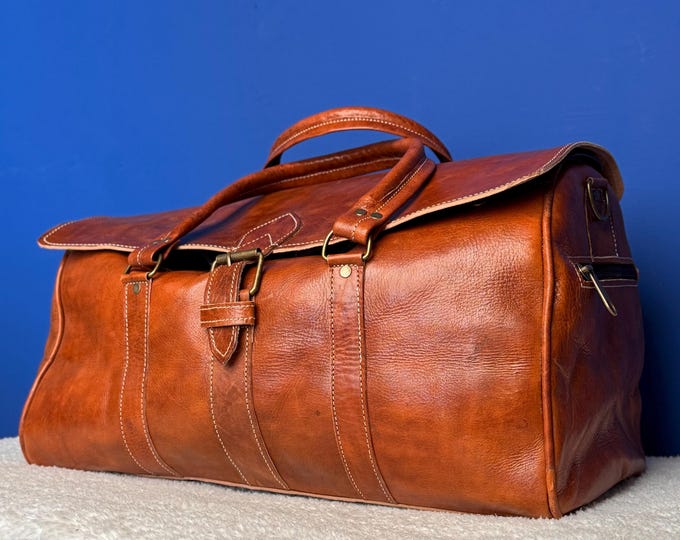Original Travel Leather Bag,Brown Duffel,Handmade Moroccan Bag,Large Brown Travel Bag,Leather Shoulder Bag,Leather Purse,