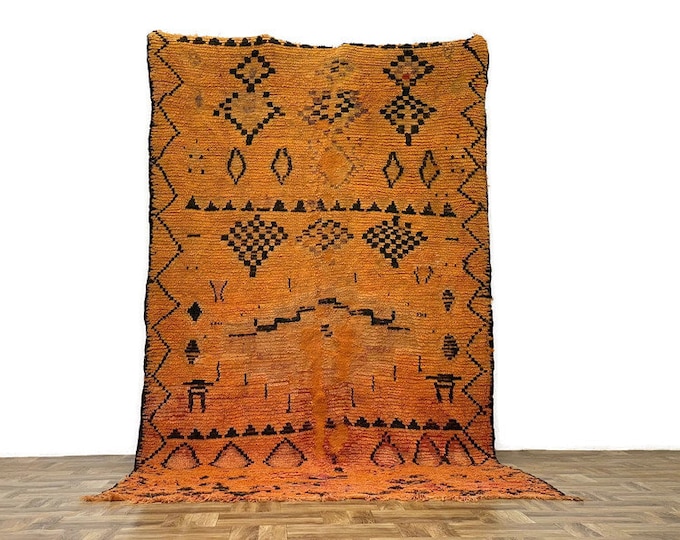 Large Orange Moroccan Bedroom Rug,Kilim Antique Area Rug, Contemporary Carpet,Vintage Soft Wool Rug