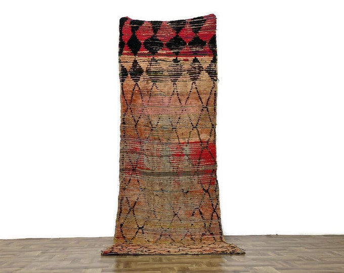 Boucherouite Runner Handwoven Teppiche Rug  9'FTx3'2' FT Vintage  Hallway Berber Carpet