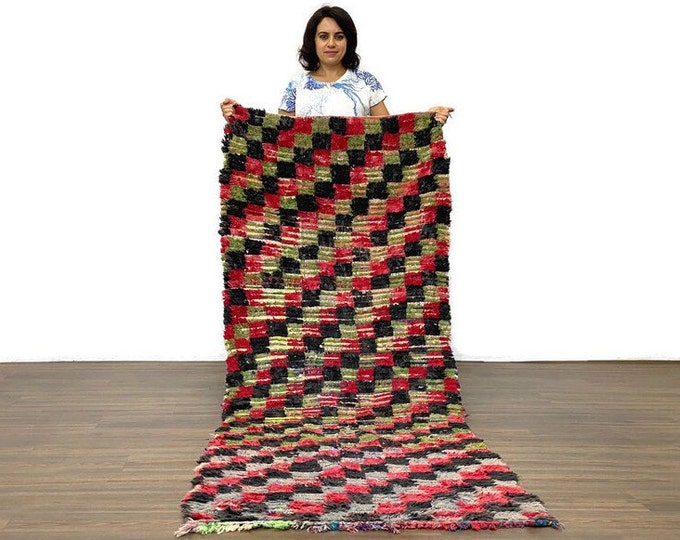 Checkered Rug,Berber Checkboard Area Check Stair Runner Handamde Berber Area 2'7"x9'5" ft