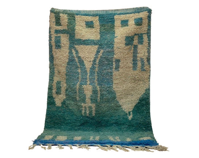 Moroccan Beni Ourain Rug,Living Room Accents,Moroccan Woolen Rug, Area Stair Runner ,Custom Blue Rug