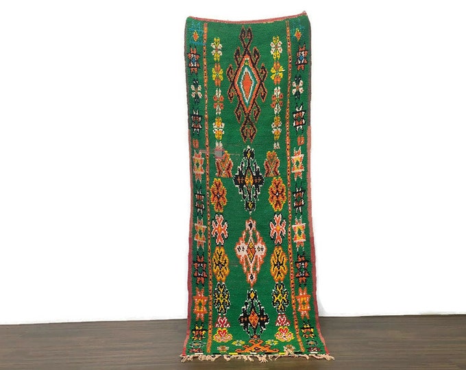 Moroccan Handmade Runner Rug,Front DoorMat Green Braided Rug,Living Room Rug 3x8 ft