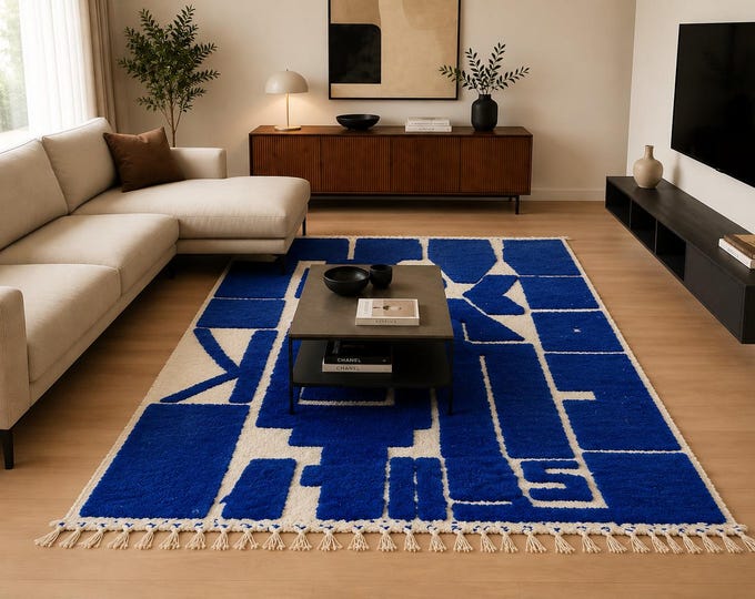 Gorgeous Indigo Blue Rug Stylish Floor Decor Moroccan Woolen Rug  Interior Decor Rug,Shaggy Berber Craftsmaship Custom Size Option