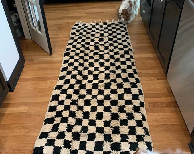 Stunning Check Runner Rug Handmade Hallway Shag Area Soft Wool Entryway Checkerboard Runner