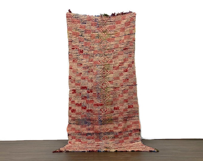 Checkered Rug Vintage Carpet Checkboard Runner Handmade Carpet  (104x41 inch)