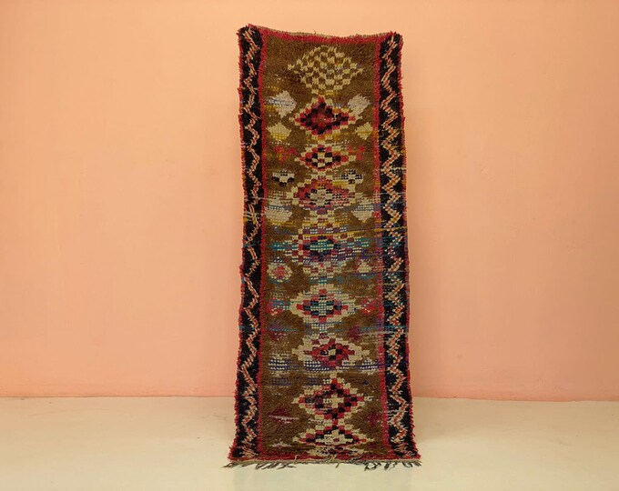 Moroccan Rug Vintage Handmade Boho Rug Berber Area Rug BrownTribal Carpet Home Decor(2'x6'5")