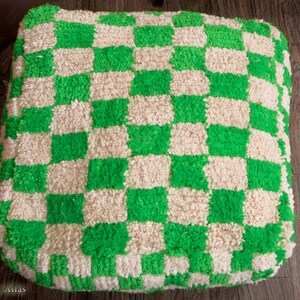 Checkred Moroccan Pouf Ottoman Pouffe Handmade Footstool Coffee Table Beanbag Footstool Pouf Pillow Handmade Green & White image 4