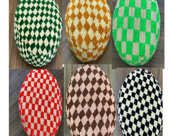 Circle Ottoman Pouf,Moroccan checkered Pouf, Floor Cushion Pouf,Home Decor