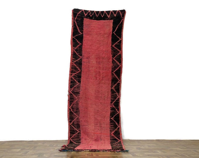Moroccan Vintage Rug, 2'7x9' ft,Handmade Berber Wool Carpet, Boho Tribal Area Rug, Unique Living Room Decor