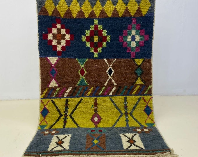 Aesthetic Colorful Azilal Rug Mid Century Modern Boho RugHome Feded Colors Area