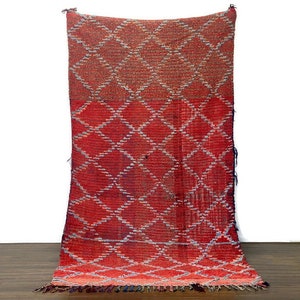Vintage Moroccan Boujaad Rug 4x8.5 ft – Handmade Wool Runner – Boho Tribal Berber Carpet – Red Colorful Area Rug